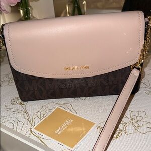Michael Kors Blush Pink and Dark Brown Crossbody Bag